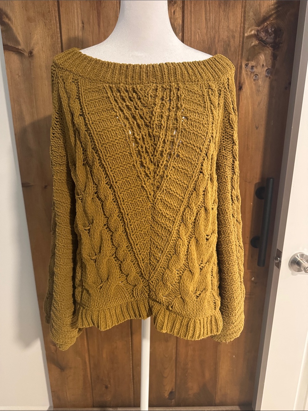 Express Off-Shoulder Cable Knit Sweater - Mustard Yellow